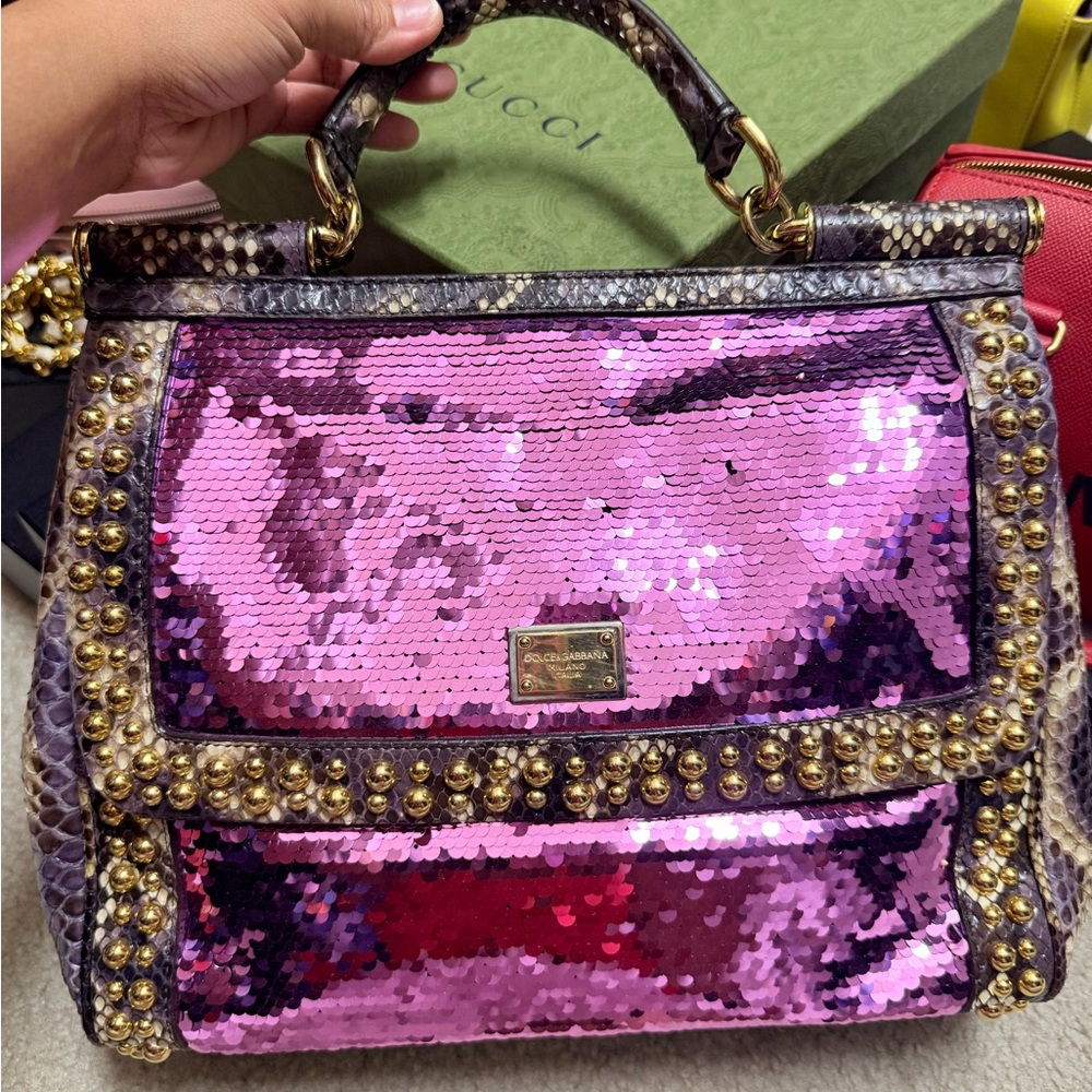 Dolce & Gabbana Purple Sequin Satchel